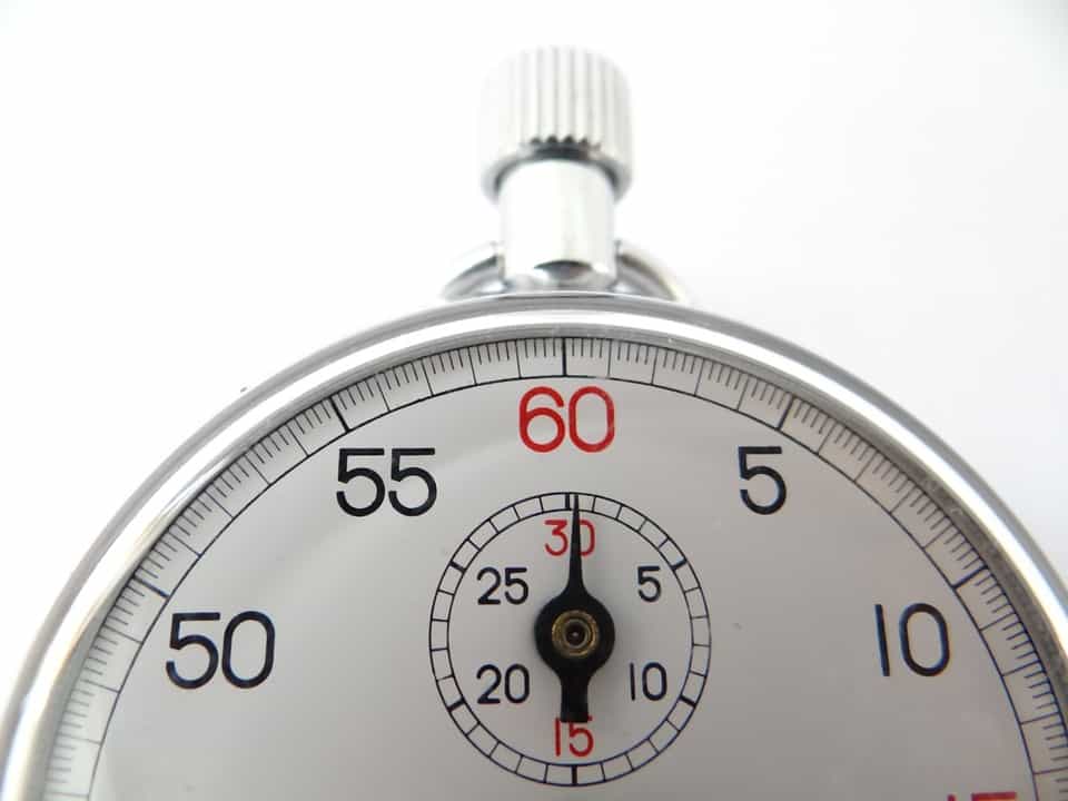 Close-up of a stopwatch face showing seconds ticking, illustrating website speed and performance for mobile optimisation