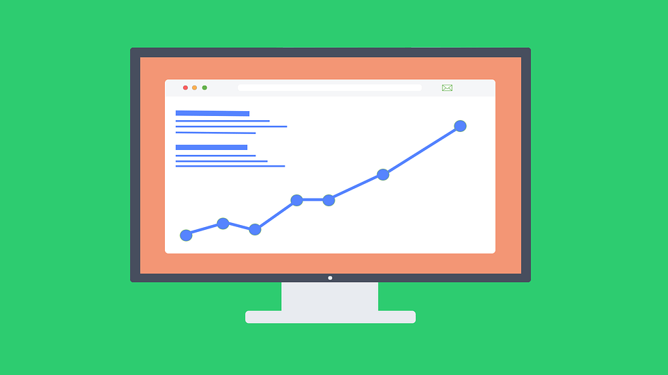Flat illustration of a desktop monitor showing an upward-trending line graph, representing website traffic growth from guest posting