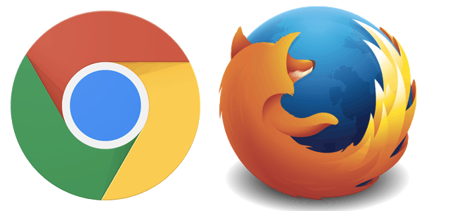Google Chrome and Firefox browser logos side by side, illustrating a comparison of the two browsers